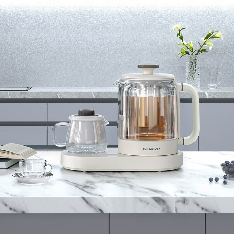 夏普液体加热器多功能电热壶 养生壶花茶壶烧水壶恒温壶 0.8L煮养生汤银耳羹茶果茶 KP-ST10L-W 白色 0.8L