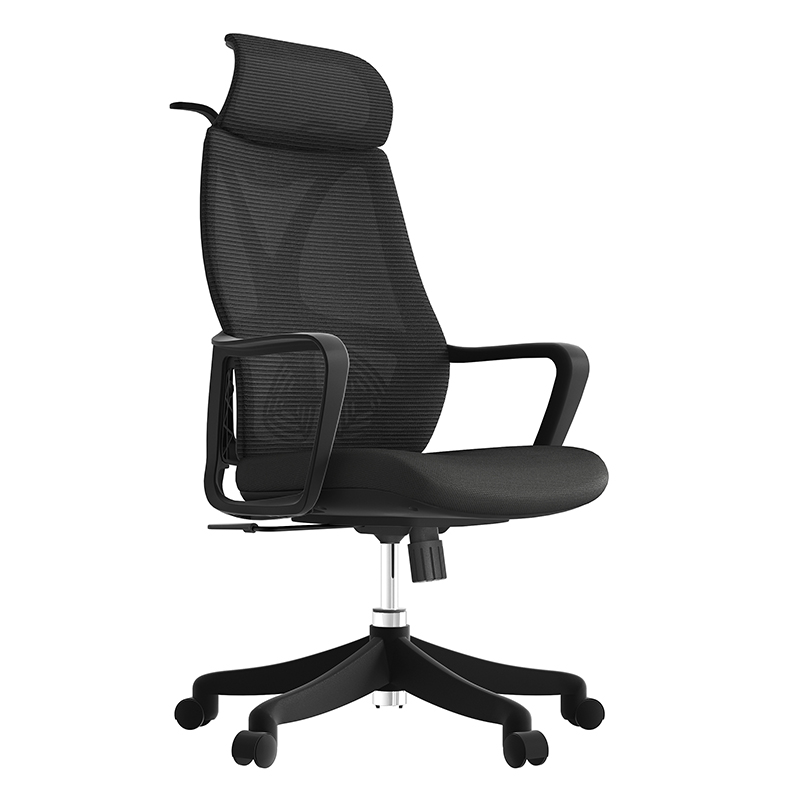 悦山 办公椅经理主管转椅黑色网椅 带头枕