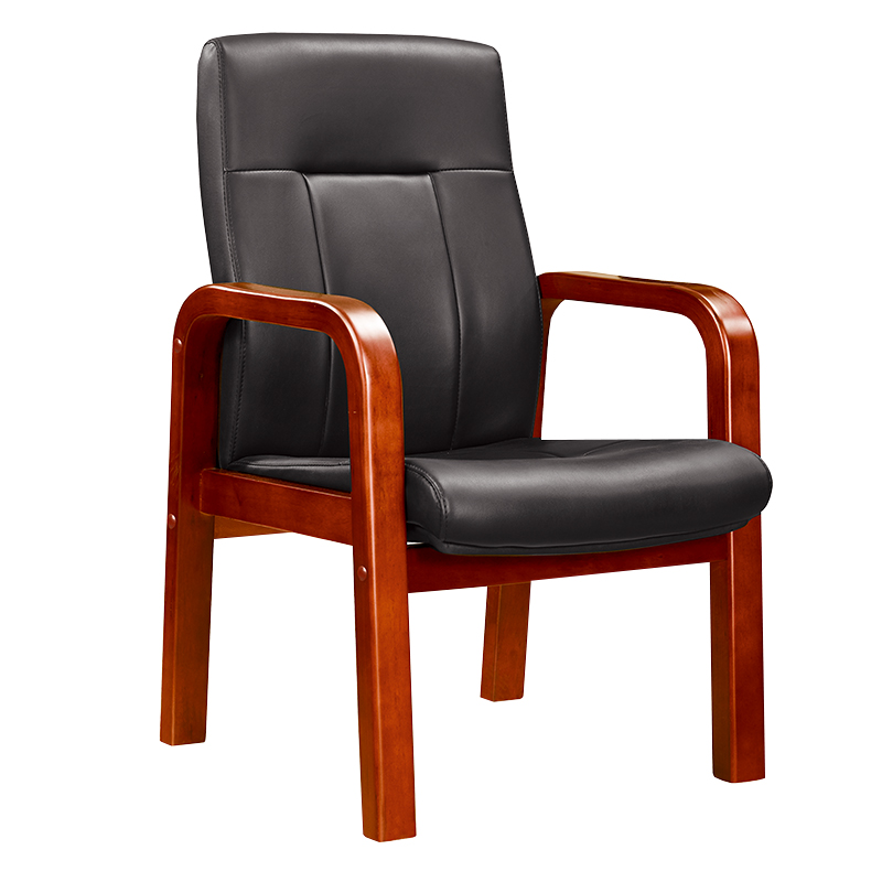 悦山 办公椅皮质会议椅四脚椅子 黑牛皮 620*610*1020mm