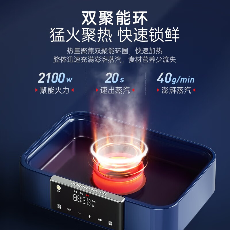 摩飞电器（Morphyrichards）蒸炖锅速蒸锅电蒸锅多功能锅家用12L大容量预约定时保温电炖锅隔水炖煮锅 MR1158 蓝色