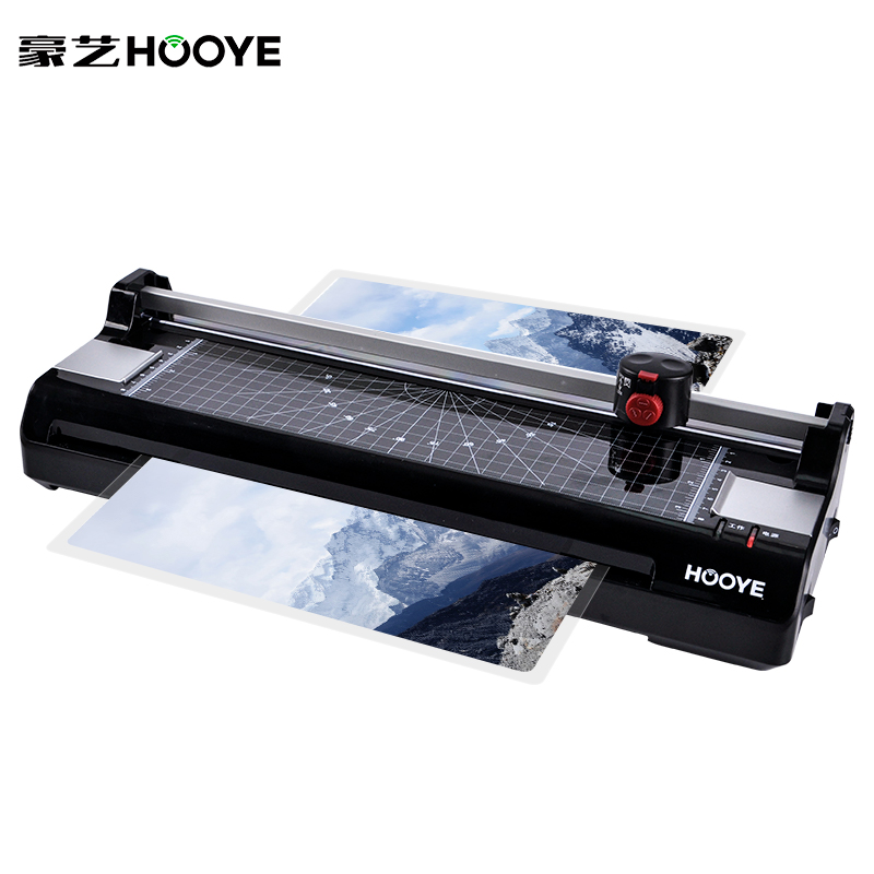 豪艺（HOOYE）A3/A4办公商用塑封机 照片菜单标书文件过塑机 冷裱热裱裁剪塑封送圆角器3885 黑色