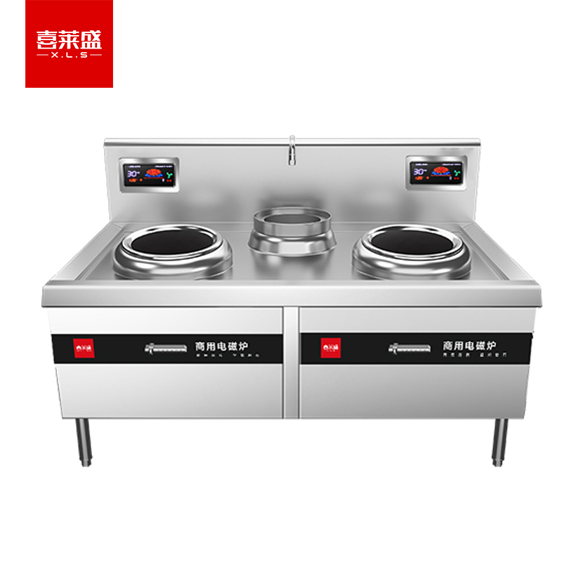 喜莱盛 XLS-XCL12SDDGT 大功率电磁大锅灶12KW双头单尾小炒炉1.5mm厚304不锈钢电磁灶工程款 1台