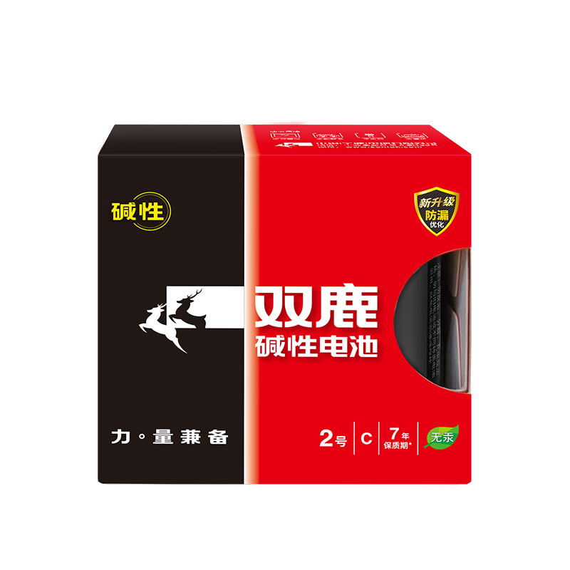 双鹿 2号碱性干电池2粒装 无汞环保 经济实惠 适用于手电筒/录音机/收音机/遥控器 2号/中号/C型/R14