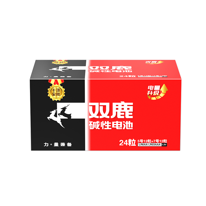 双鹿 5/7号电池组合装碱性 适用于体温计/遥控器/鼠标键盘/电子秤/血氧仪/耳温枪等5号LR6AA/7号LR03AAA   5号12粒+7号12粒 