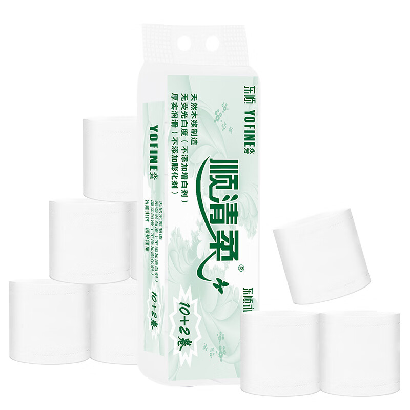 顺清柔无芯卷纸环保系列5层133.3g*12卷 冲厕易溶解卫生纸厕纸1.6kg/提