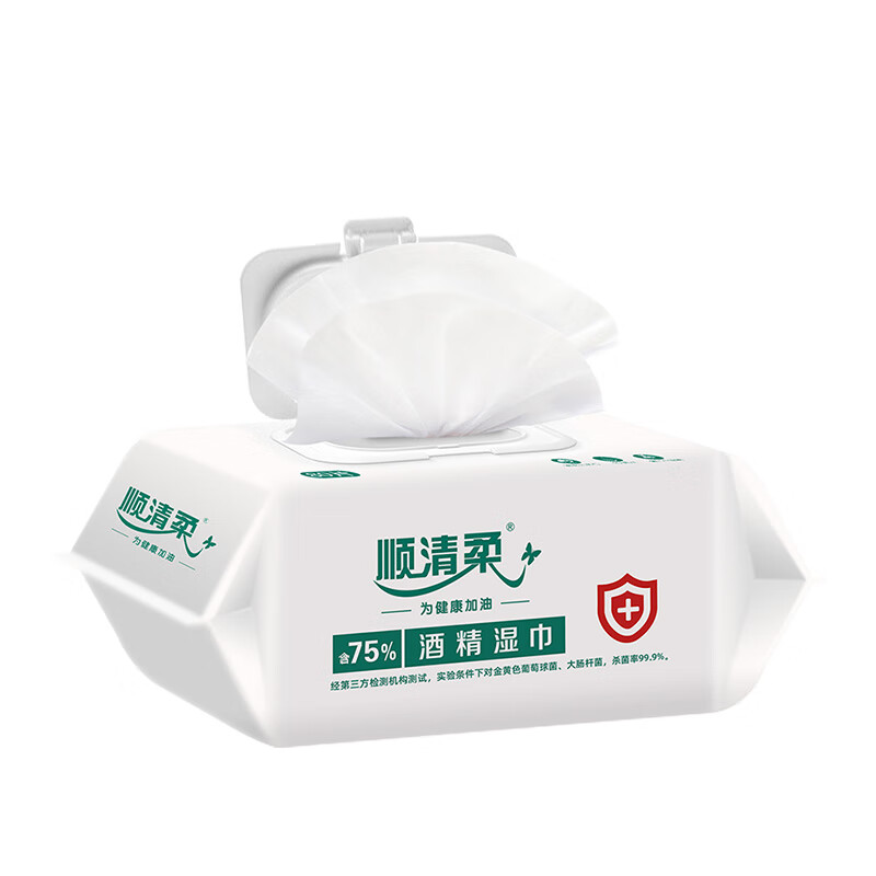 顺清柔75%酒精湿巾80片*1包 抽取式一次性清洁湿纸巾 无香单包装