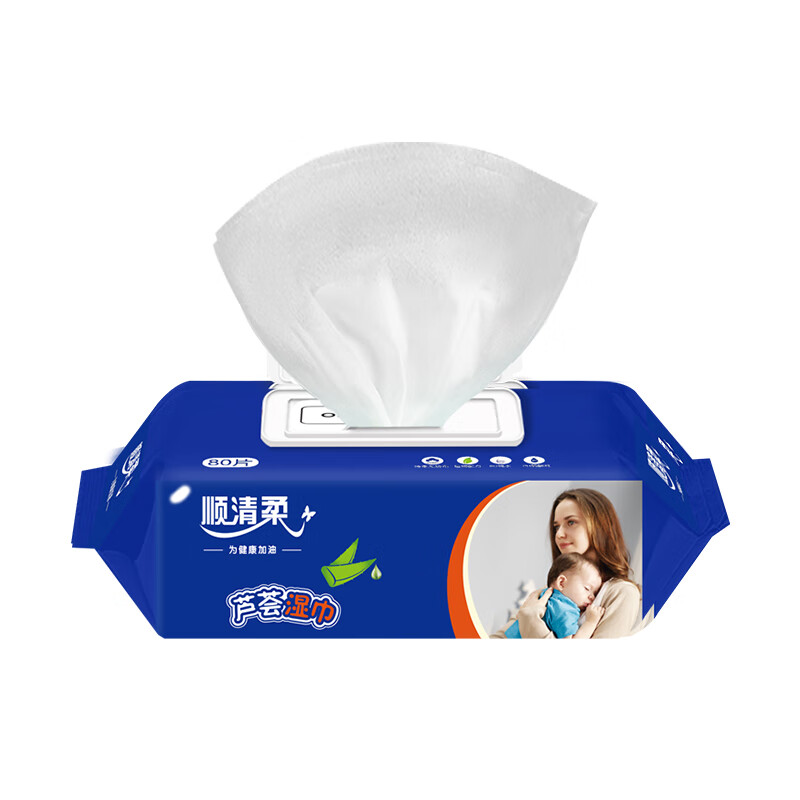 顺清柔湿巾80片*1包 手口柔湿纸巾保湿清洁湿巾双盖密封 无香单包装