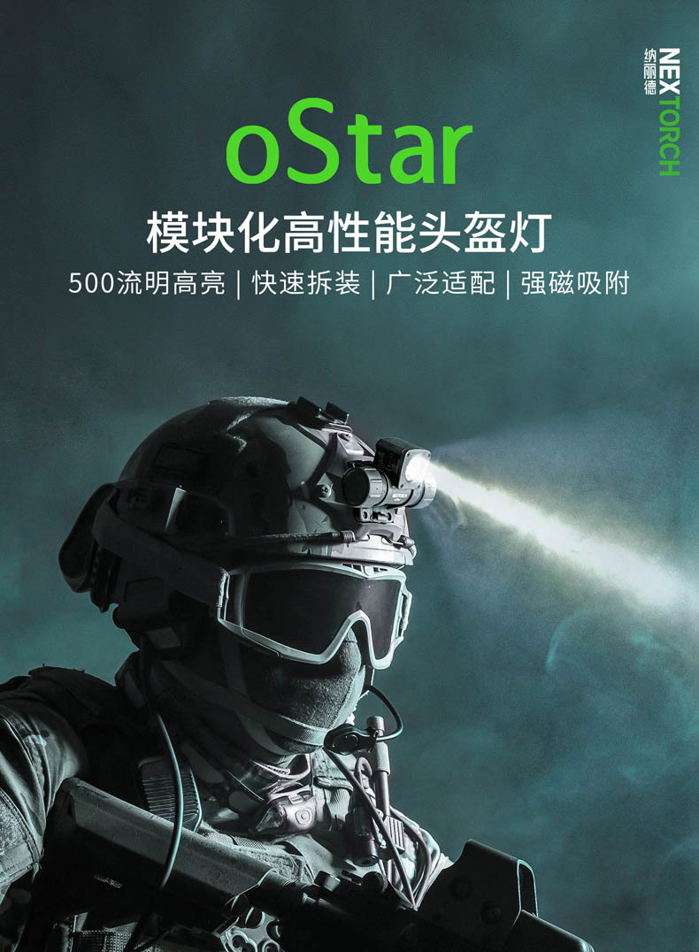 纳丽德（NEXTORCH）oStar高亮头灯可拆充电多功能强光户外头盔灯可强磁吸附金属表面
