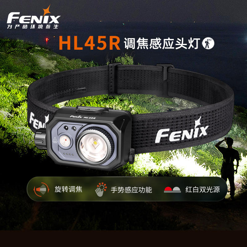 FENIX菲尼克斯调焦头灯HL45R 感应手势无极调光可调焦充电头灯