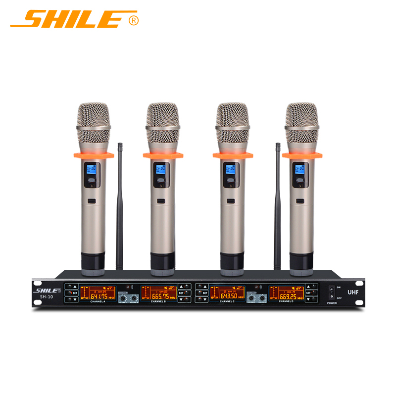 狮乐（SHILE）SH-10专业一拖四U段防啸叫无线手持话筒 KTV娱乐唱歌会议主持演讲手拿麦克风 配4手持