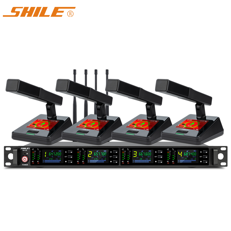 狮乐 （SHILE）一拖四U段会议室手持话筒讲课培训室舞台演出会议头戴领夹麦克风 SH-25配4会议