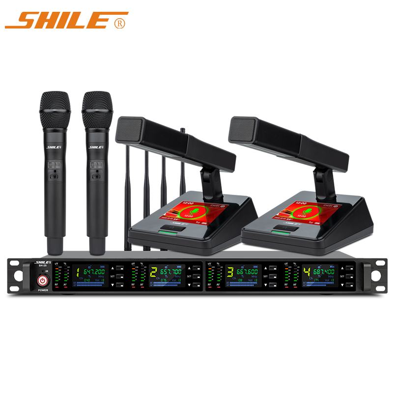 狮乐 （SHILE）一拖四U段会议室手持话筒讲课培训室舞台演出会议头戴领夹麦克风 SH-25配2手持2会议