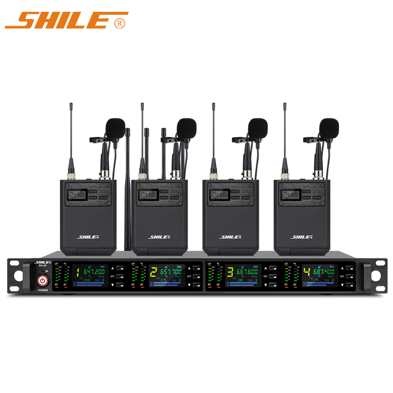 狮乐 （SHILE）一拖四U段会议室手持话筒讲课培训室舞台演出会议头戴领夹麦克风 SH-25配4领夹