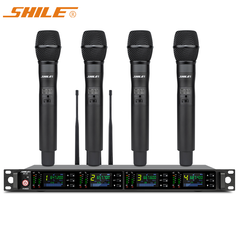 狮乐 （SHILE）一拖四U段会议室手持话筒讲课培训室舞台演出会议头戴领夹麦克风 SH-25配4手持