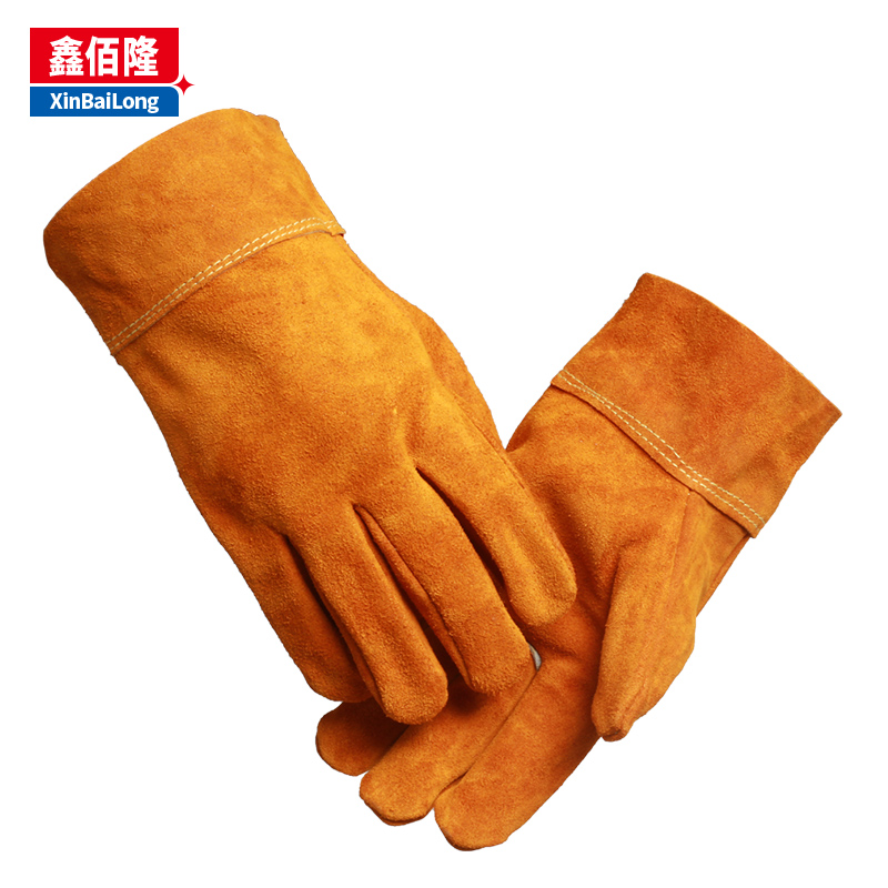 鑫佰隆 短款牛皮电焊手套防火隔热加厚耐磨劳保手套 1双BL-S16均