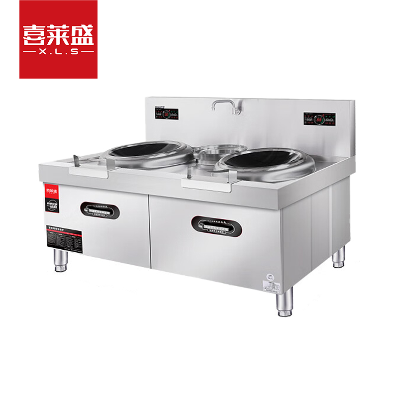 喜莱盛商用电磁炉双头电磁大锅灶 酒店学校食堂大功率12KW电磁灶台配0.4米锅