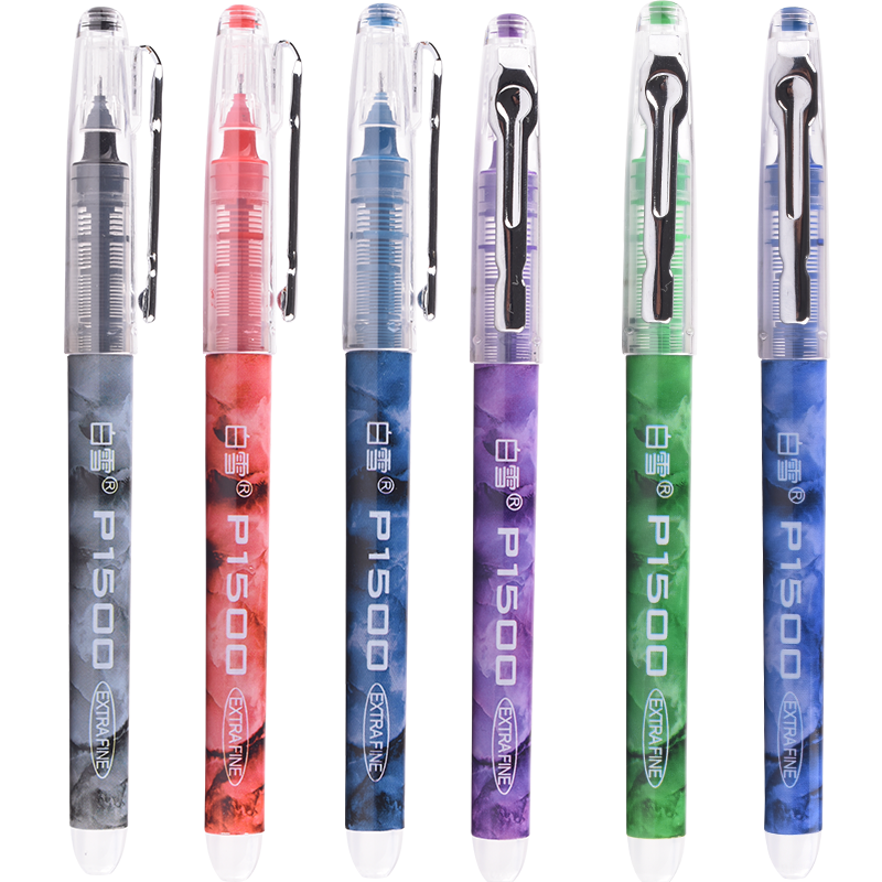 白雪（snowhite） 直液笔针管中性笔黑色直液式走珠笔速干学生用签字笔0.5mm P1500 12支蓝色