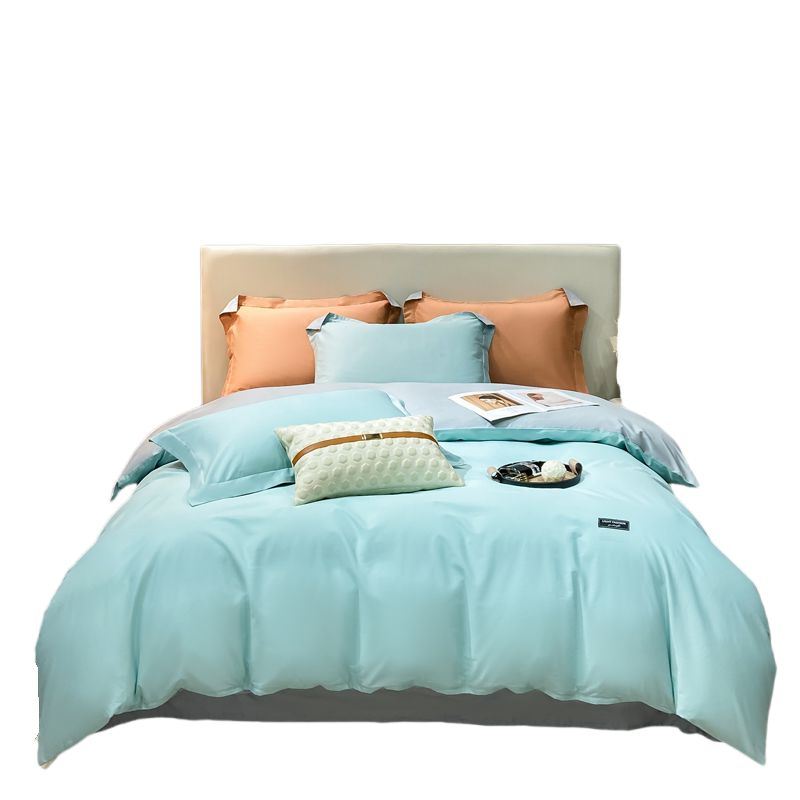 晚安慕纯拼色床单四件套-浅蓝200*230cm