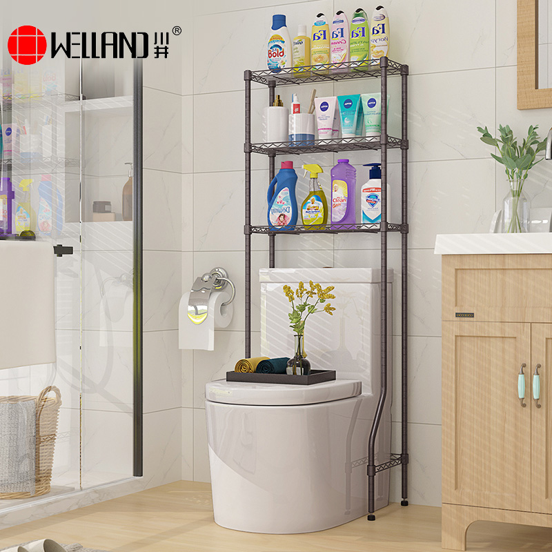 川井（WELLAND）马桶置物架落地三层坐便器水箱上方收纳架卫生间厕所储物架子黑色