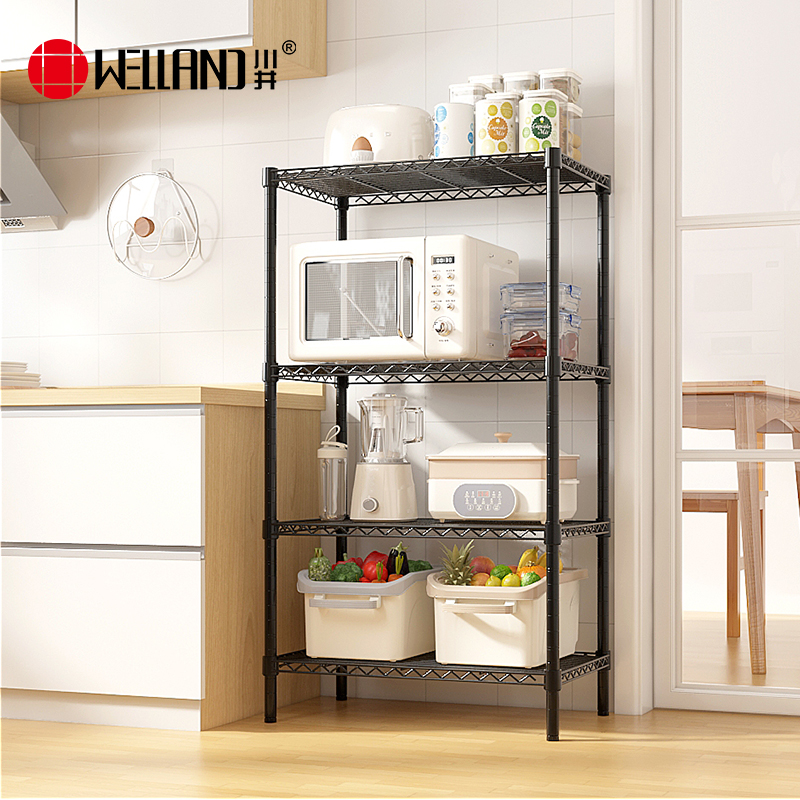 川井（WELLAND）厨房置物架落地4层储物铁架子家用客厅杂物收纳架微波炉货架600*350*1200mm