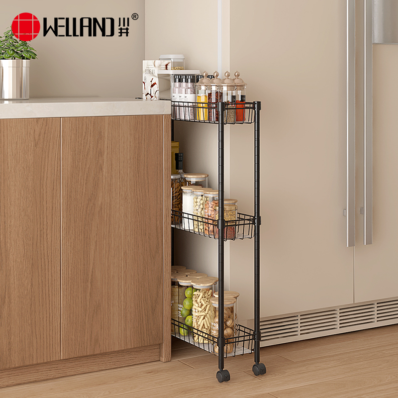 川井（WELLAND）厨房置物架落地超窄夹缝置物架卫生间收纳架橱柜缝隙储物架小推车400*150*800mm