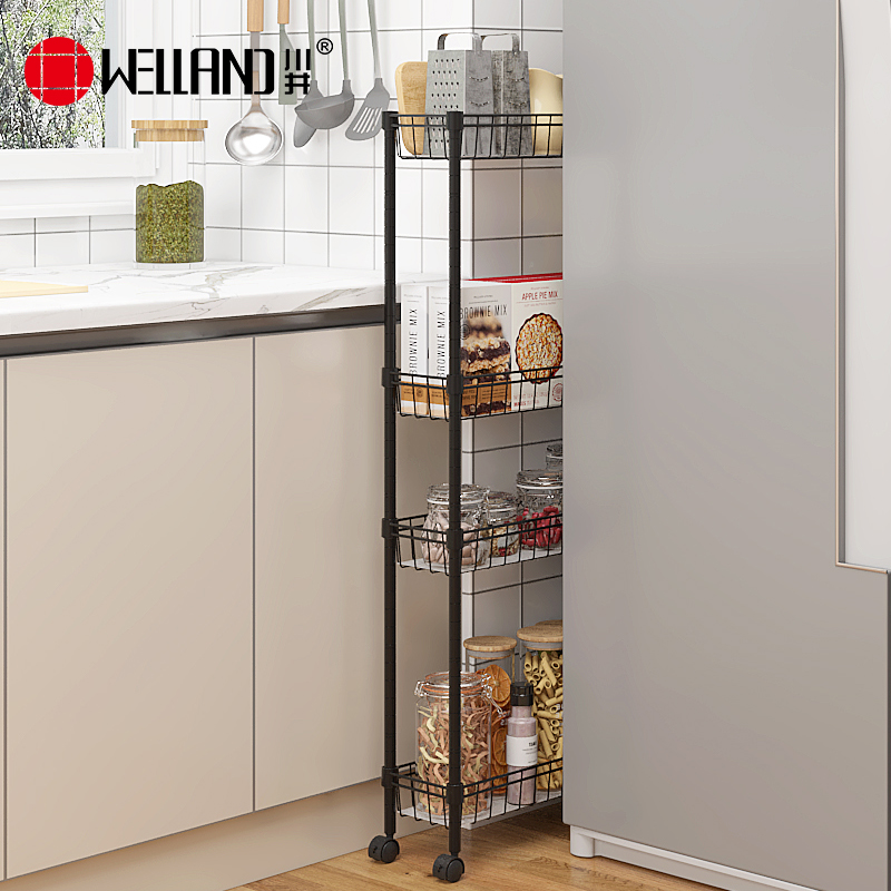 川井（WELLAND）厨房置物架落地四层小推车冰箱夹缝收纳架橱柜缝隙储物架400*150*1050mm