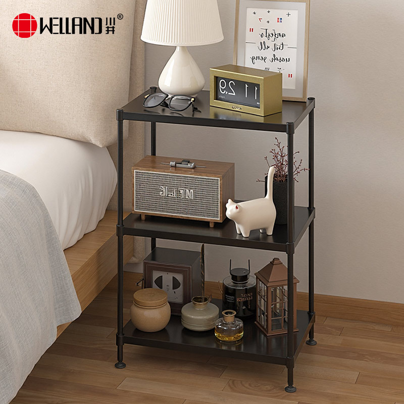 川井（WELLAND）置物架落地储物架三层厨房客厅零食收纳架家用小书架沙发边几黑色450*300*600mm