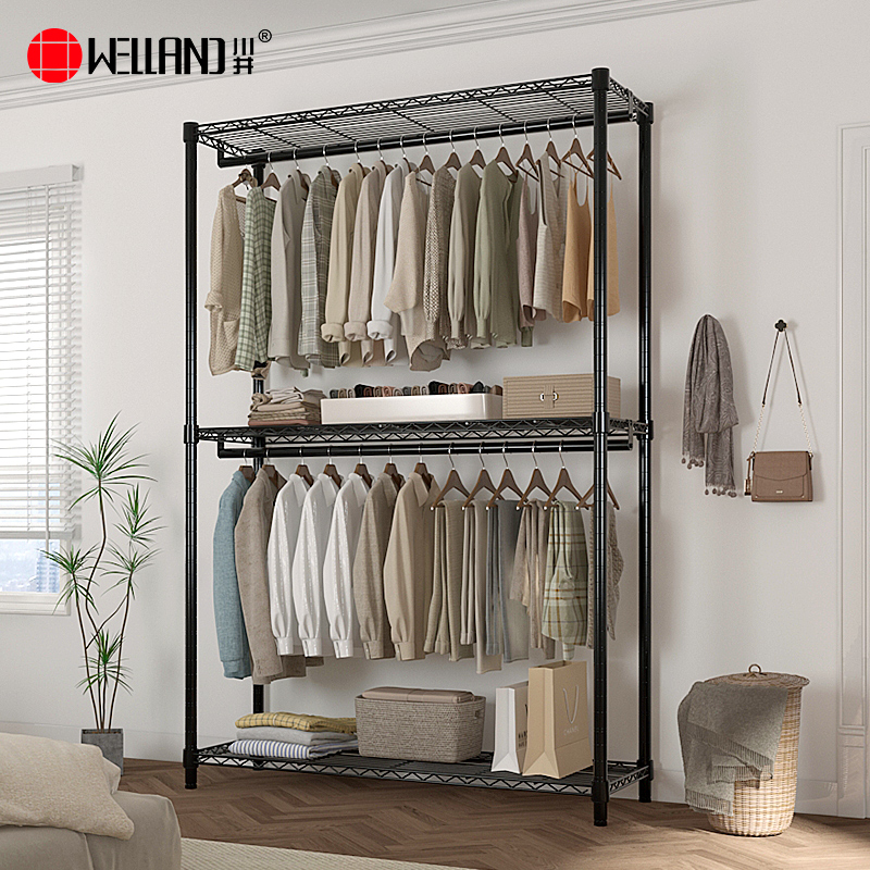 川井（WELLAND）挂衣架落地双层衣帽架卧室衣服置物架衣帽间收纳2米高大容量衣柜1200*450*2000mm