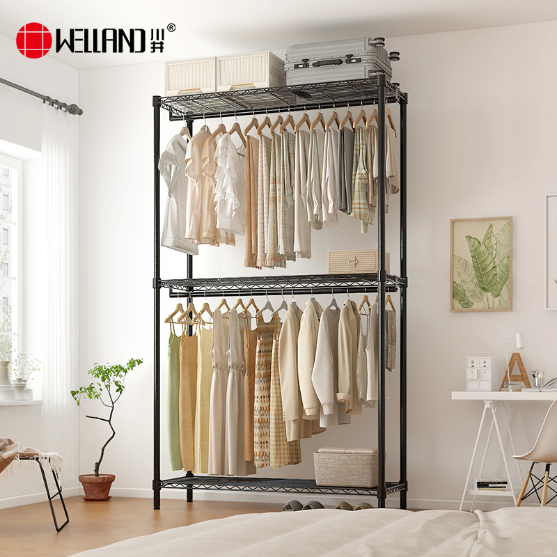 川井（WELLAND）挂衣架落地卧室衣帽架加高双层家用简易衣柜出租房宿舍衣服置物架1200*450*2300mm