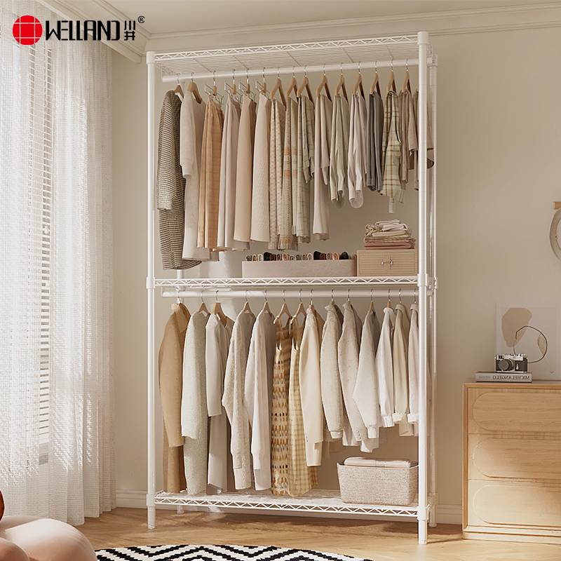 川井（WELLAND）挂衣架落地加高卧室衣帽架简易双层衣服置物架室内晾衣架收纳衣柜1200*450*2300mm