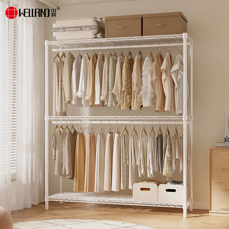 川井（WELLAND）挂衣架落地双层衣服置物架子出租房卧室衣帽间简易衣橱宿舍收纳柜1500*450*2000mm
