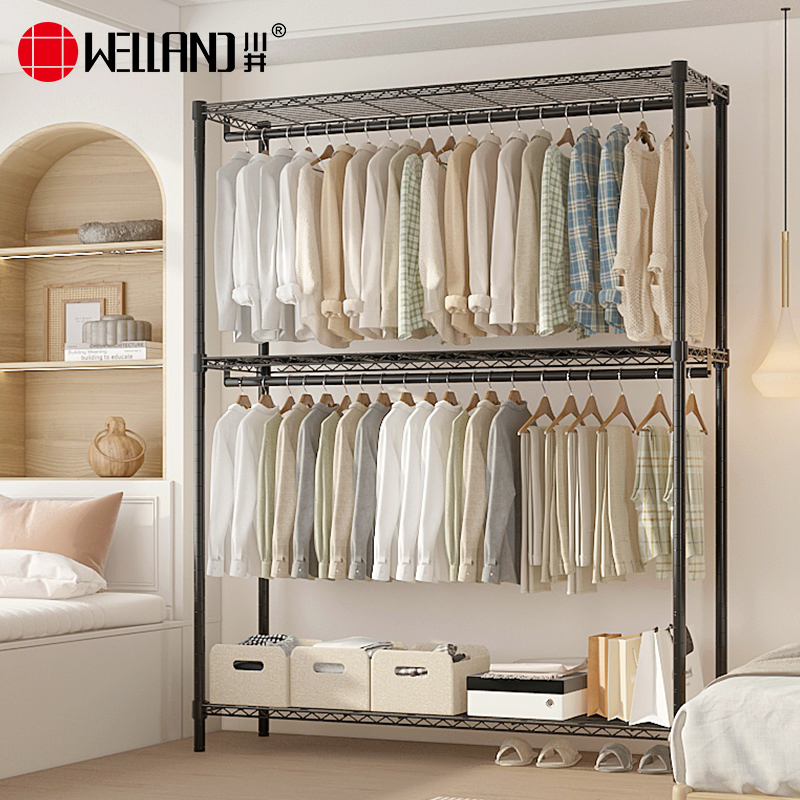 川井（WELLAND）挂衣架落地双层衣服置物架卧室出租房室内晾衣架加高衣帽间收纳架1500*450*2000mm