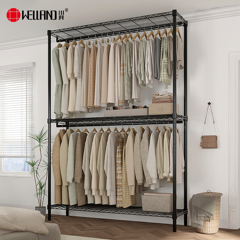 川井（WELLAND）挂衣架落地卧室衣帽架出租房衣服置物架双层加高宿舍室内挂衣橱1500*450*2300mm