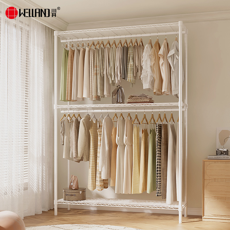 川井（WELLAND）挂衣架落地衣帽架加高双层卧室衣服置物架家用出租房衣柜简易衣橱1500*450*2300mm