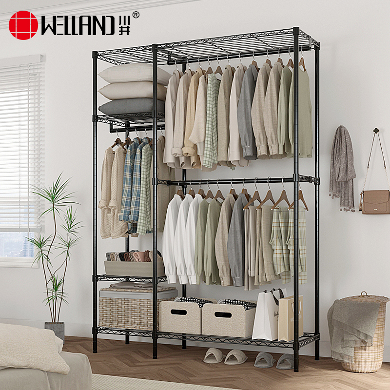 川井（WELLAND）衣架落地衣帽架卧室衣帽间金属衣服置物架出租房收纳柜衣橱1200*450*1800mm