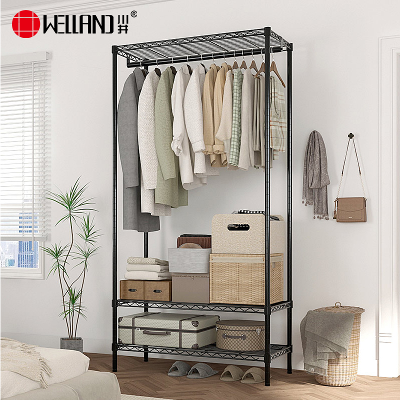 川井（WELLAND）挂衣架落地衣帽架卧室铁艺衣服架出租房多功能晾衣架柜式衣橱900*450*1800mm