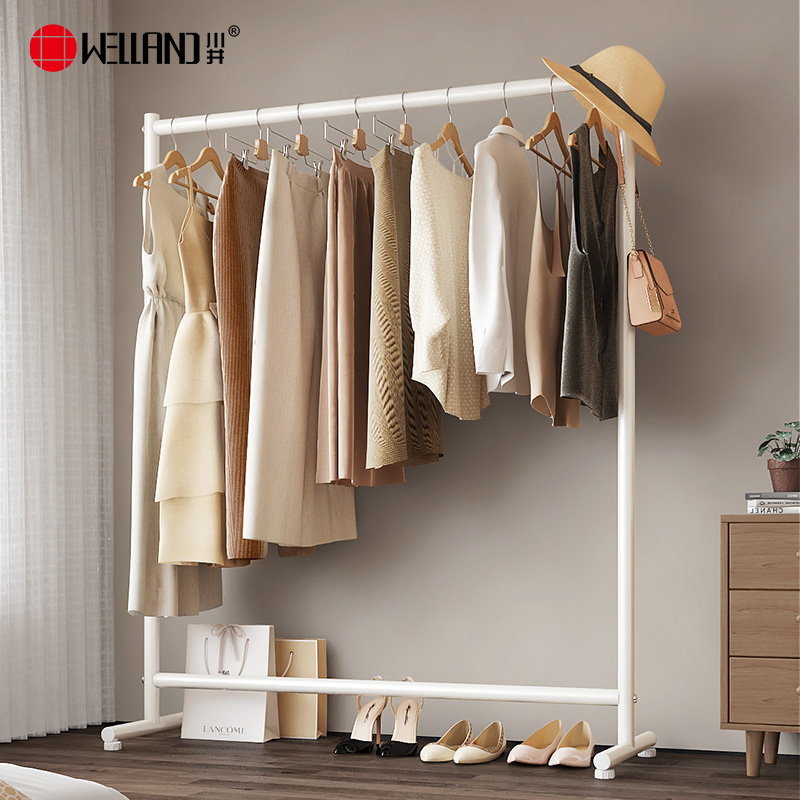 川井（WELLAND）晾衣架落地挂衣架卧室简易衣服收纳架阳台单杆晾晒架字白色1200*400*1400mm