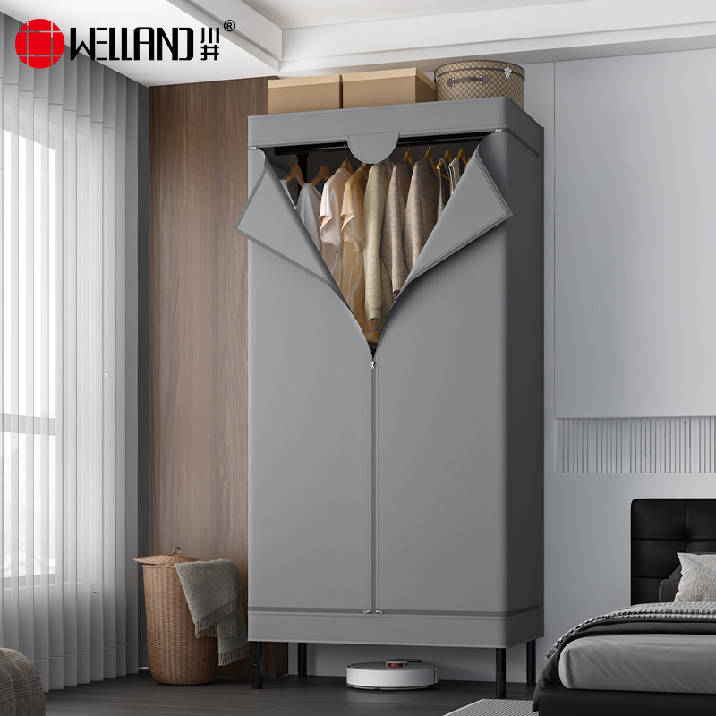 川井（WELLAND）简易衣柜布衣柜全封闭双层组装衣橱加高2米全钢架防尘挂衣柜900*450*2000mm