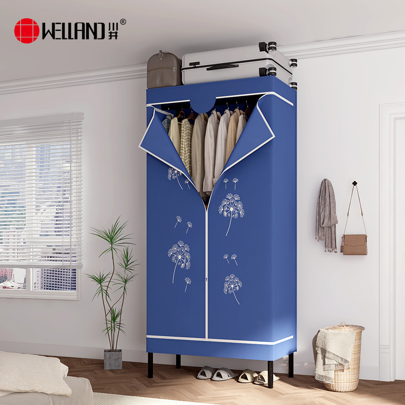 川井（WELLAND）衣柜简易布衣柜全钢架双层挂衣柜全封闭加高衣服防尘收纳柜900*450*2000mm