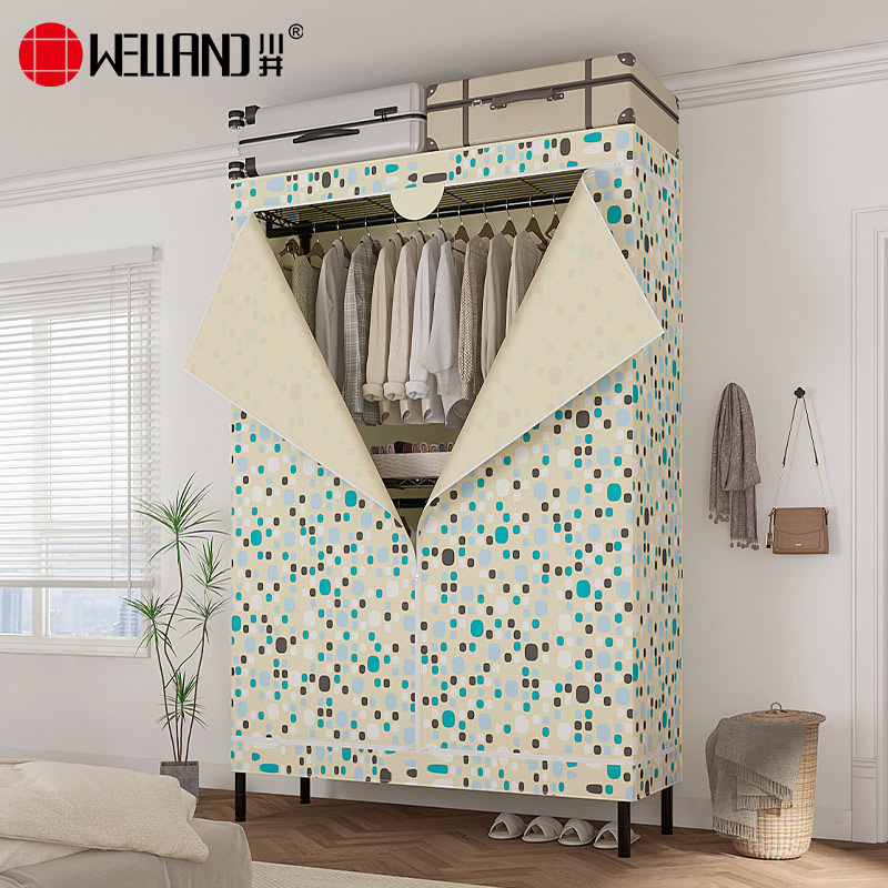 川井（WELLAND）布衣柜卧室全钢架简易衣柜加高2米双层挂衣置物架衣服收纳柜1200*450*2000mm