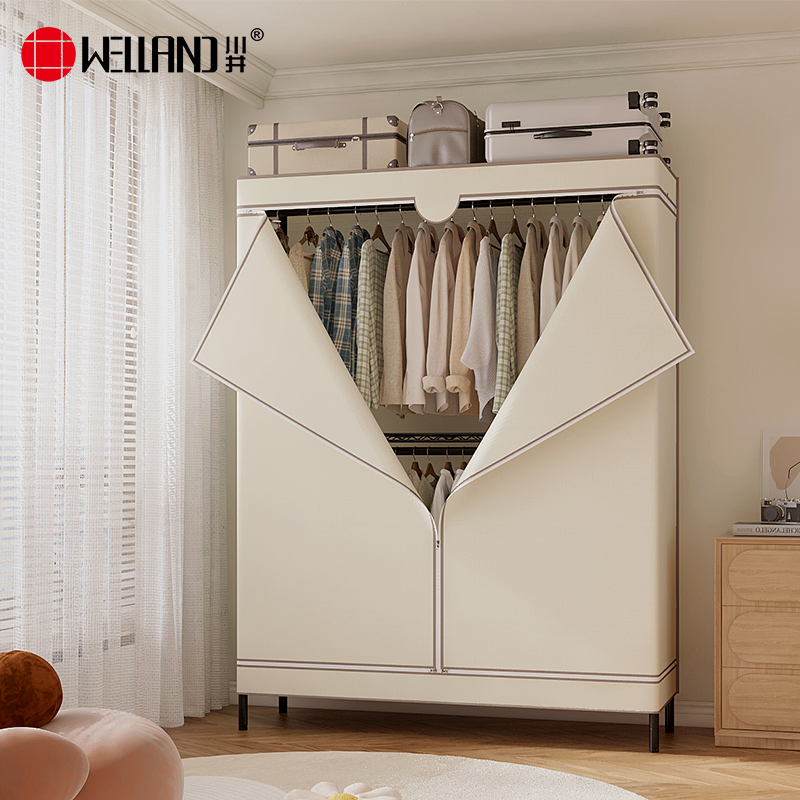川井（WELLAND）简易衣柜卧室全钢架布衣柜大容量全封闭挂衣柜结实耐用衣橱1500*450*2000mm