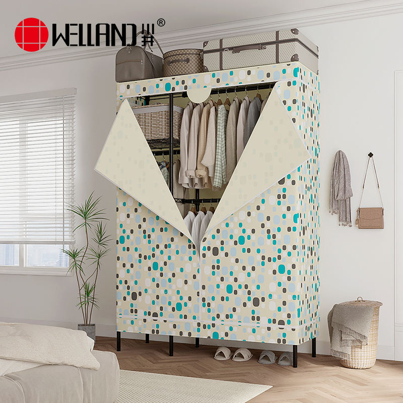 川井（WELLAND）布衣柜简易衣柜卧室全封闭衣橱加粗钢架衣柜衣服防尘收纳柜1200*450*1800mm