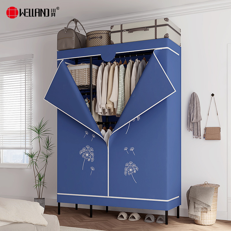 川井（WELLAND）简易衣柜卧室布衣柜出租房全钢架衣服收纳柜全封闭拉链防尘衣橱1200*450*1800mm