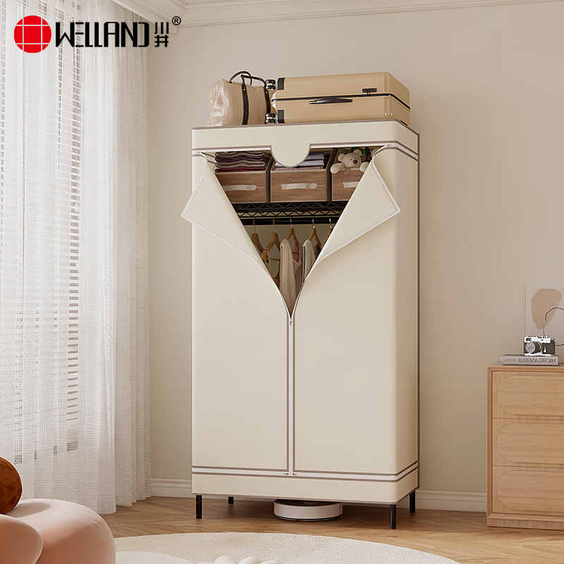 川井（WELLAND）布衣柜卧室全钢架结构简易衣柜出租房单人全封闭防尘挂衣柜900*450*1800mm