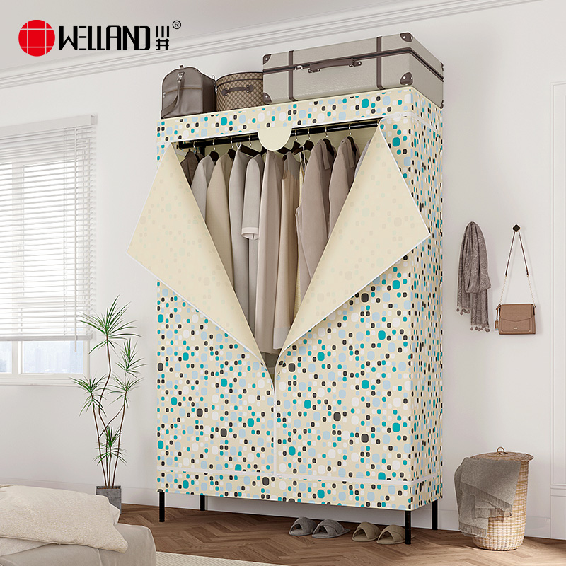 川井（WELLAND）简易衣柜卧室布衣柜加粗加固钢管衣橱全钢架挂衣架120*45*180cm