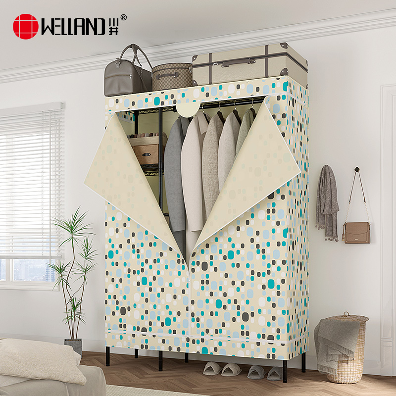 川井（WELLAND）布衣柜出租房简易全钢架布艺衣柜卧室宿舍全封闭防尘衣橱1200*450*1800mm