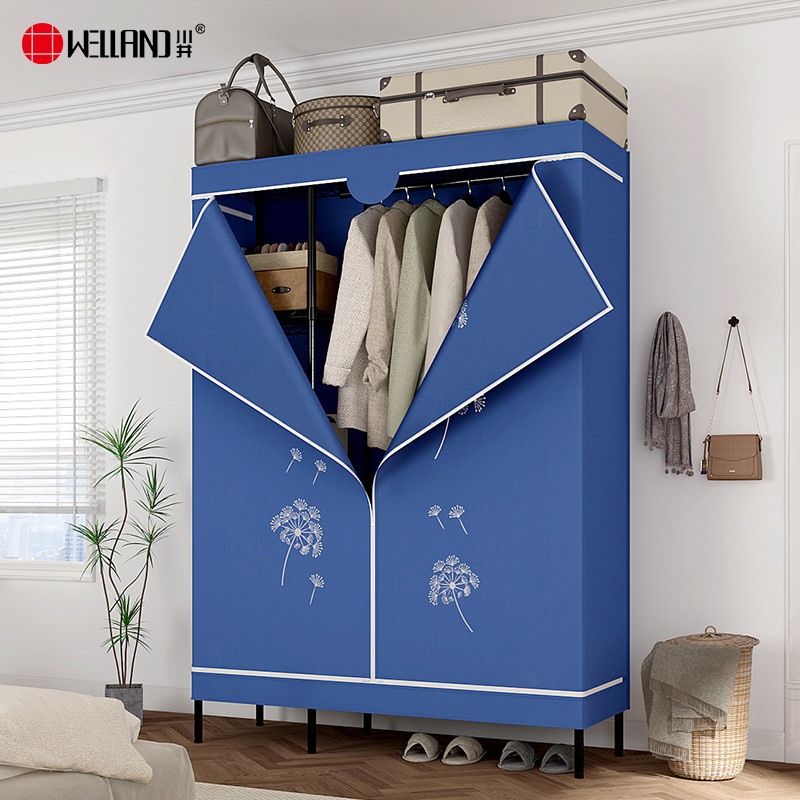 川井（WELLAND）简易衣柜卧室全钢架布衣柜出租房宿舍防尘拉链挂衣橱全封闭1200*450*1800mm